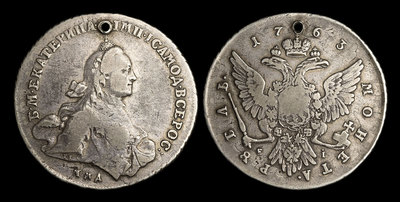 Рубль 1763 года, ММД TI EI (перечекан с рубля Петра III)