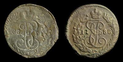 Полушка 1788 года, КМ. Инкузивный брак на аверсе.