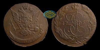 5 Копеек 1769 года, ЕМ. Двойной удар со смещением