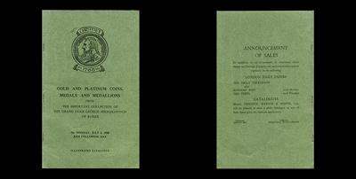 Каталог Аукционного Дома “Christie, Manson & Woods, LTD” (03.07.1950) “Gold and Platinum Coins, Medals and Medallions from The Important Collection of the Grand Duke GEORGE MICHAILOVITCH of RUSSIA” (Лондон / Великобритания)