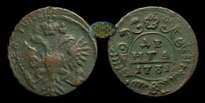 Денга 1731 года. Перечекан из копейки Петра 1