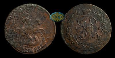 2 Копейки 1788 года, ММ. Перечекан из 4 копеек 1762 года