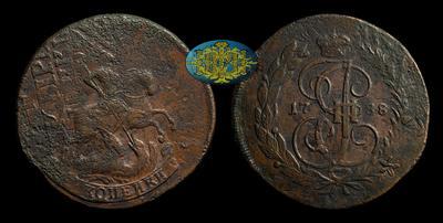 2 Копейки 1788 года, ММ. Перечекан из 4 копеек 1762 года