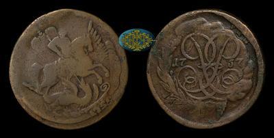 2 Копейки 1757 года. Перечекан из 1 копейки 1755 года