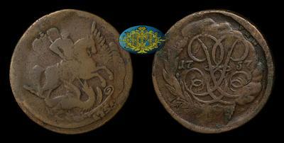 2 Копейки 1757 года. Перечекан из 1 копейки 1755 года