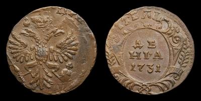 Денга 1731 года. Перечекан из копейки 1704-1718 годов