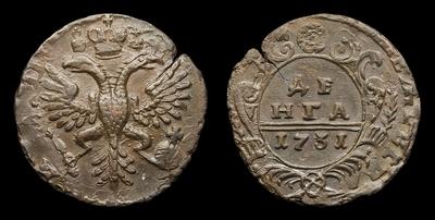 Денга 1731 года. Перечекан из копейки 1704-1718 годов