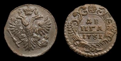 Денга 1731 года. Перечекан из копейки 1704-1718 годов