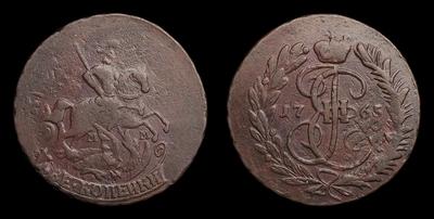 2 Копейки 1765 года, ММ. Перечекан из 4 копеек 1762 года