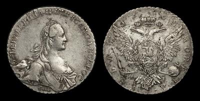 Рубль 1768 года, СПБ TI EI. Тип 1766-1768 годов, т.н. “Грубый портрет”