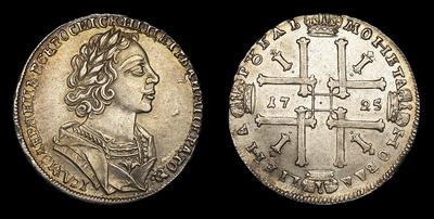 Рубль 1725 года. Тип 1723-1725 годов, т.н. “Бюст в античном плаще”