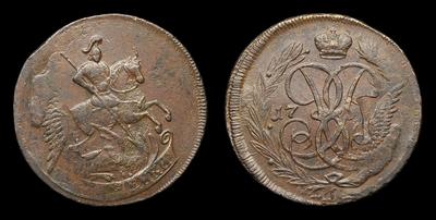 2 Копейки 1757 года. Тип 1757-1761 годов. Перечекан из Копейки 1756 года