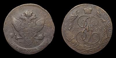 5 Копеек 1788 года, ММ. Тип 1788-1795 годов. Двойной перечекан из 5 Копеек 1758-1761 годов в 10 Копеек 1762 года