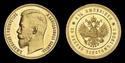 2 1/2 Империала - 25 Рублей 1908 года «В память 40-летия Императора Николая II»