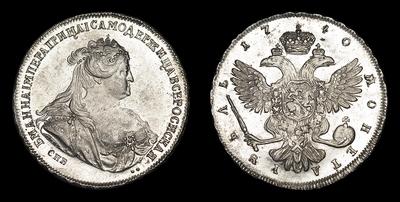 Рубль 1740 года, СПБ. Тип 1739-1740 годов. Портрет Т.Лефкена
