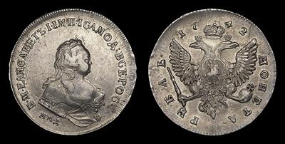 Рубль 1742 года, ММД. Тип 1742-1743 годов. Перечекан из рубля Иоанна Антоновича