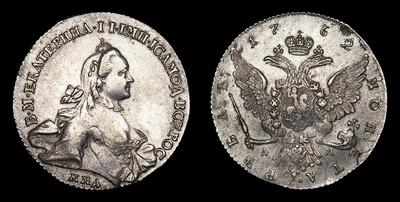 Рубль 1762 года, ММД TI ДМ. Тип 1762-1765 годов, т.н. «С шарфом на шее»