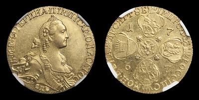 10 Рублей 1767 года, СПБ TI. Тип 1766-1768 годов, т.н. “Грубый чекан”