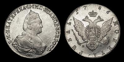 Рубль 1786 года, СПБ TI ЯА. Тип 1783-1796 годов