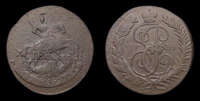 2 Копейки 1789 года, ММ. Тип 1788-1795 годов. Перечекан из 4 Копеек 1762 года
