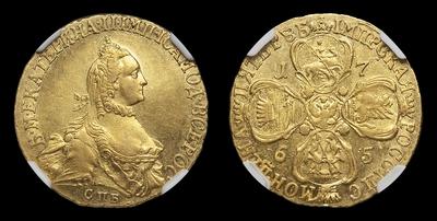 5 Рублей 1765 года, СПБ TI.  Тип 1764-1765 годов, т.н. «С шарфом на шее»