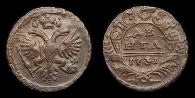 Денга 1731 года. Перечекан из Копейки 1704-1718 годов