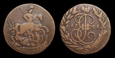 2 Копейки 1765 года, ММ. Тип 1763-1767 годов. Перечекан из 4 Копеек 1761-1762 годов. Красный монетный двор