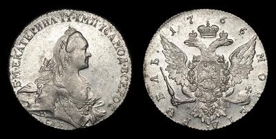 Рубль 1766 года, СПБ TI АШ. Тип 1766-1772 годов. Санкт-Петербургский монетный двор