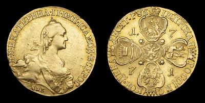 10 Рублей 1771 года, СПБ ТI. Тип 1766-1773 годов. Санкт-Петербургский монетный двор