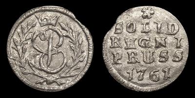 Солид 1761 года. Тип 1759-1761 годов. Кенигсбергский монетный двор