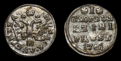 Грош 1761 года. Тип 1759-1761 годов. Кенигсбергский монетный двор