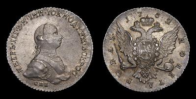 Рубль 1762 года, СПБ НК. Тип 1762 года. Санкт-Петербургский монетный двор
