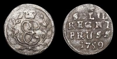 Солид 1759 года. Тираж 743 015 штук. Кенигсбергский монетный двор