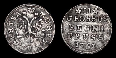 2 Гроша 1761 года. Тираж неизвестен. Кенигсбергский монетный двор