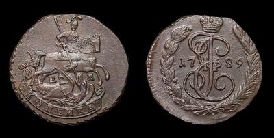 Копейка 1789 года, ЕМ. Тип 1763, 1789-1791, 1794-1796 годов. Екатеринбургский монетный двор