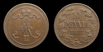 10 Пенни 1867 года. Тип 1865-1867 годов. Гельсингфорсский монетный двор