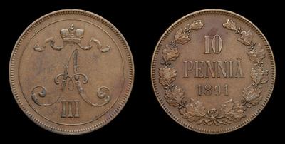 10 Пенни 1891 года. Гельсингфорсский монетный двор