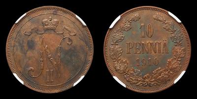 10 Пенни 1910 года. Тираж 241 000 штук. Гельсингфорсский монетный двор